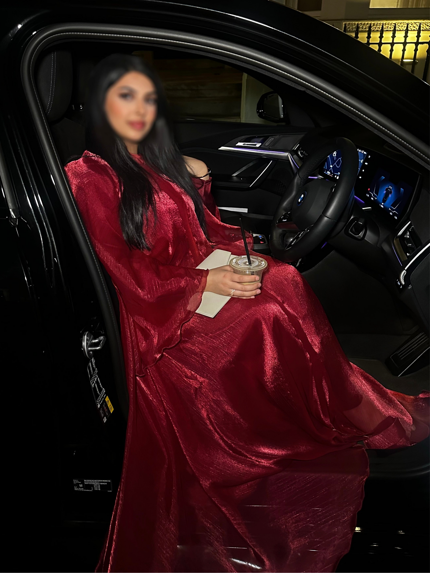 Burgundy Organza 3-piece abaya