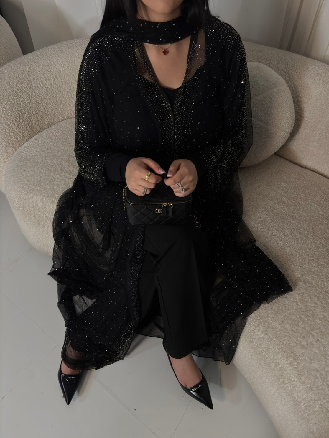 Black Sheer Embellished Overlay & Scarf