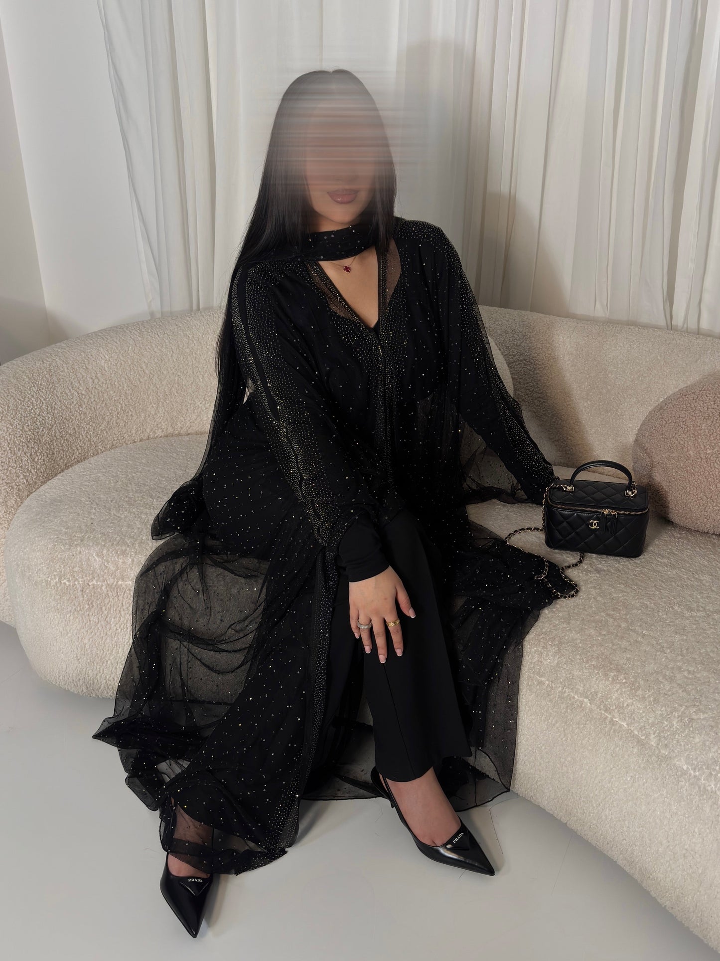 Black Sheer Embellished Overlay & Scarf